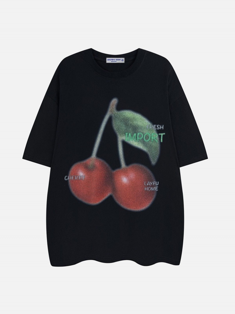 Abricot  T Shirts Aelfric Eden Blurring Cherry Print Tee - MKD-0569234